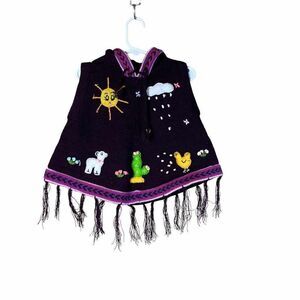 Toddler Hooded Knit Purple Poncho‎
